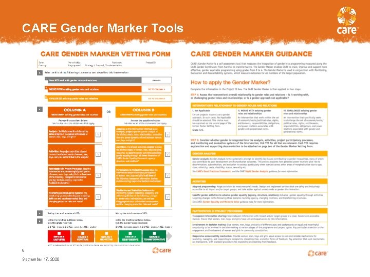 CARE Gender Marker Tools 5 September 17, 2020 