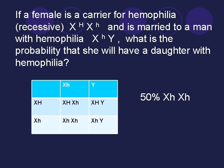 If a female is a carrier for hemophilia (recessive) X H X h and