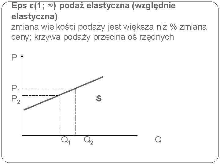 Eps є(1; ∞) podaż elastyczna (względnie elastyczna) zmiana wielkości podaży jest większa niż %