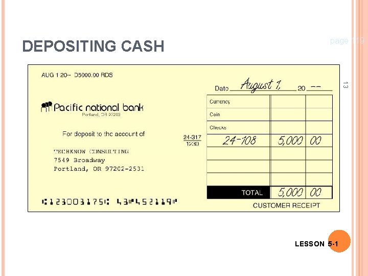 DEPOSITING CASH page 119 13 LESSON 5 -1 