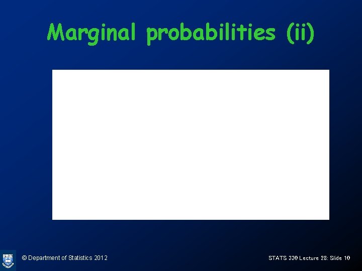 Marginal probabilities (ii) © Department of Statistics 2012 STATS 330 Lecture 28: Slide 10