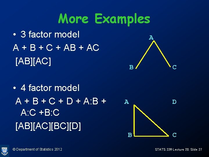 More Examples • 3 factor model A + B + C + AB +