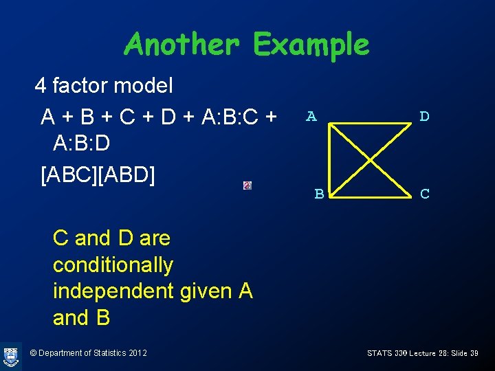 Another Example 4 factor model A + B + C + D + A: