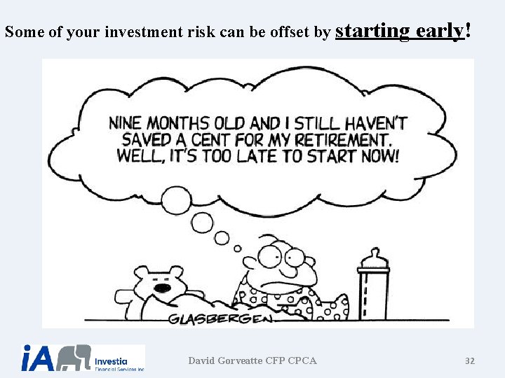 Some of your investment risk can be offset by starting David Gorveatte CFP CPCA