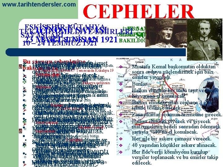 www. tarihtendersler. com CEPHELER ESKİŞEHİR KÜTAHYA BU SAVAŞININ İNÖNÜ SAVAŞLARININ II İNÖNÜ SAVAŞI TEKALİF-İ