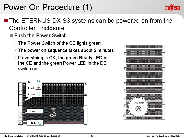Power On Procedure (1) The ETERNUS DX S 3 systems can be powered on Power On Procedure (1) The ETERNUS DX S 3 systems can be powered on