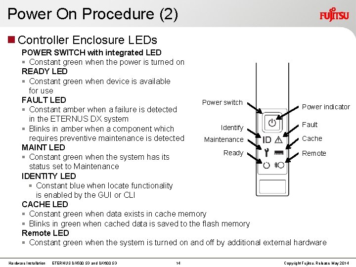 Power On Procedure (2) Controller Enclosure LEDs POWER SWITCH with integrated LED § Constant Power On Procedure (2) Controller Enclosure LEDs POWER SWITCH with integrated LED § Constant