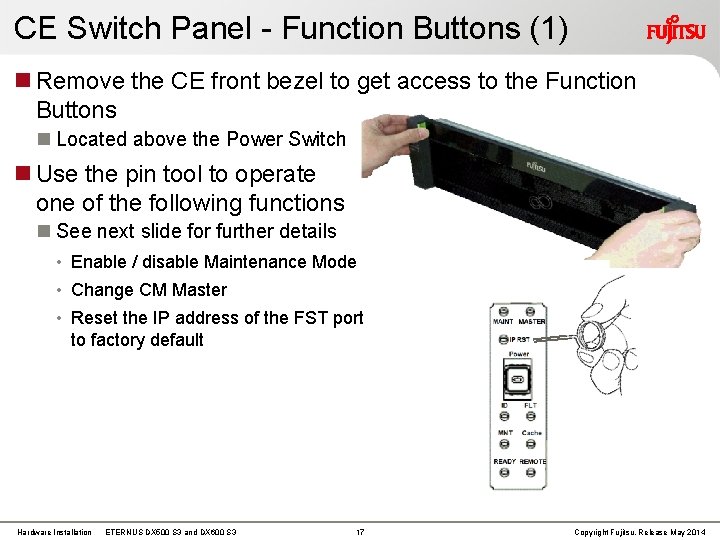 CE Switch Panel - Function Buttons (1) Remove the CE front bezel to get CE Switch Panel - Function Buttons (1) Remove the CE front bezel to get