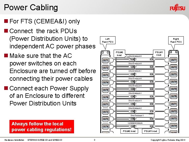 Power Cabling For FTS (CEMEA&I) only Connect the rack PDUs (Power Distribution Units) to Power Cabling For FTS (CEMEA&I) only Connect the rack PDUs (Power Distribution Units) to
