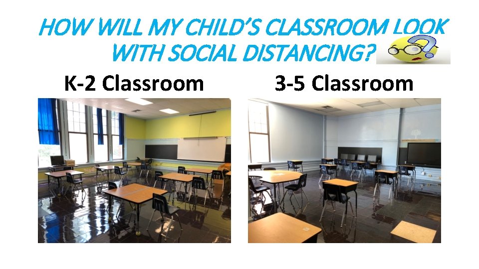 HOW WILL MY CHILD’S CLASSROOM LOOK WITH SOCIAL DISTANCING? K-2 Classroom 3 -5 Classroom
