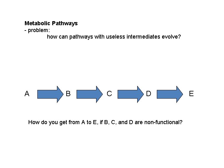 Metabolic Pathways - problem: how can pathways with useless intermediates evolve? A B C