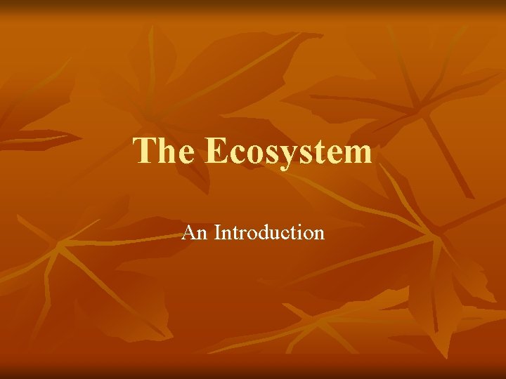 The Ecosystem An Introduction 