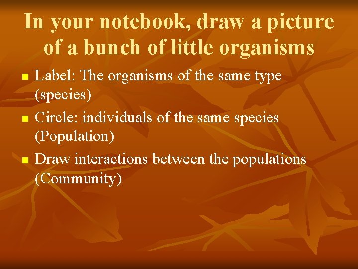 In your notebook, draw a picture of a bunch of little organisms n n