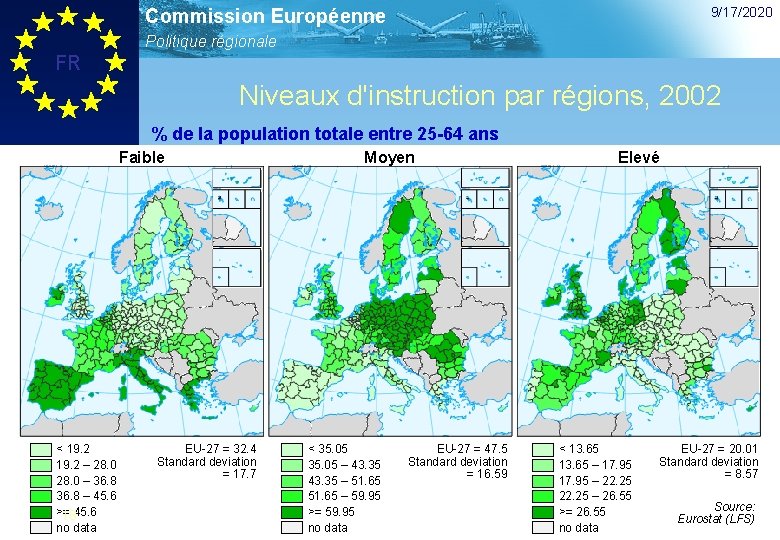 9/17/2020 Commission Européenne Politique régionale FR Niveaux d'instruction par régions, 2002 % de la