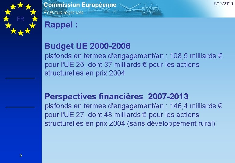 Commission Européenne 9/17/2020 Politique régionale FR Rappel : Budget UE 2000 -2006 plafonds en