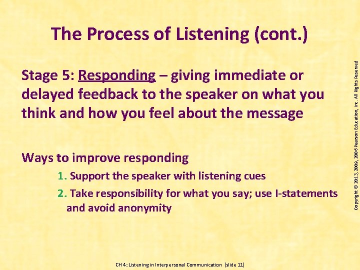 Stage 5: Responding – giving immediate or delayed feedback to the speaker on what