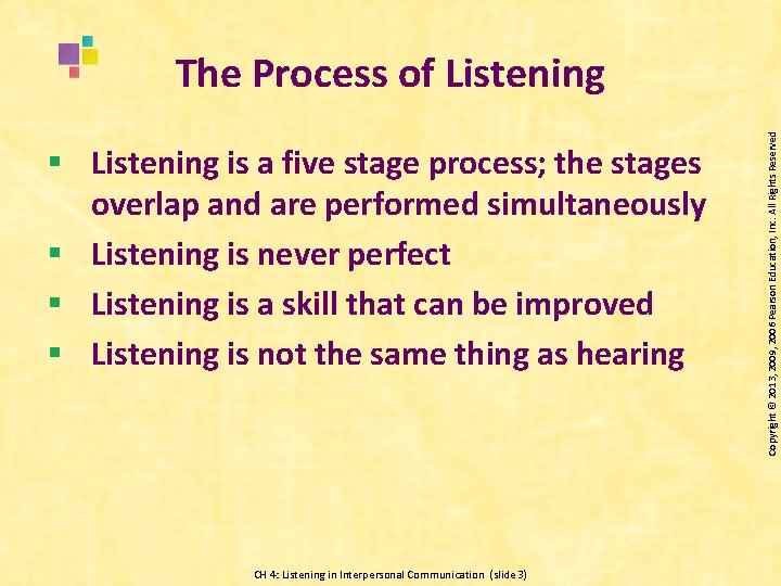 § Listening is a five stage process; the stages overlap and are performed simultaneously