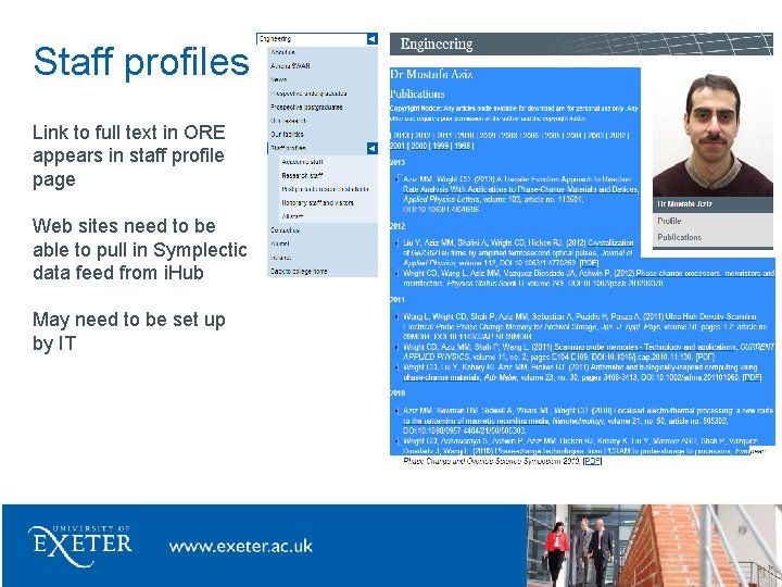 Staff profiles Link to full text in ORE appears in staff profile page Web