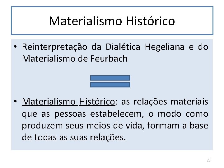 Materialismo Histórico • Reinterpretação da Dialética Hegeliana e do Materialismo de Feurbach • Materialismo