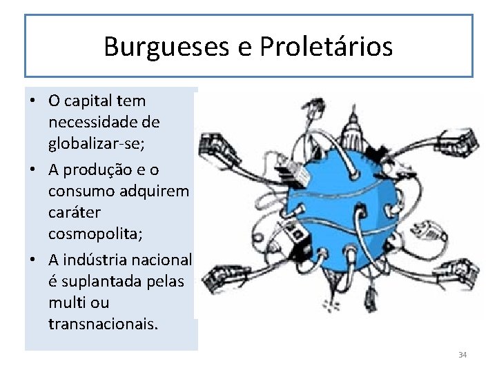 Burgueses e Proletários • O capital tem necessidade de globalizar-se; • A produção e