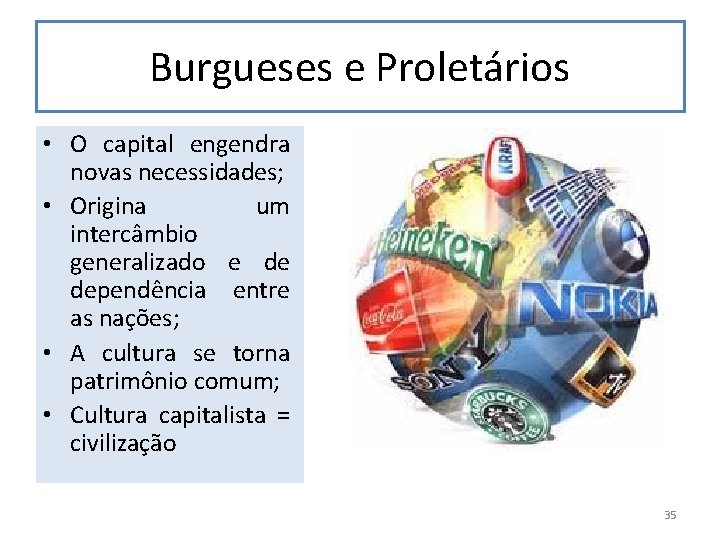 Burgueses e Proletários • O capital engendra novas necessidades; • Origina um intercâmbio generalizado