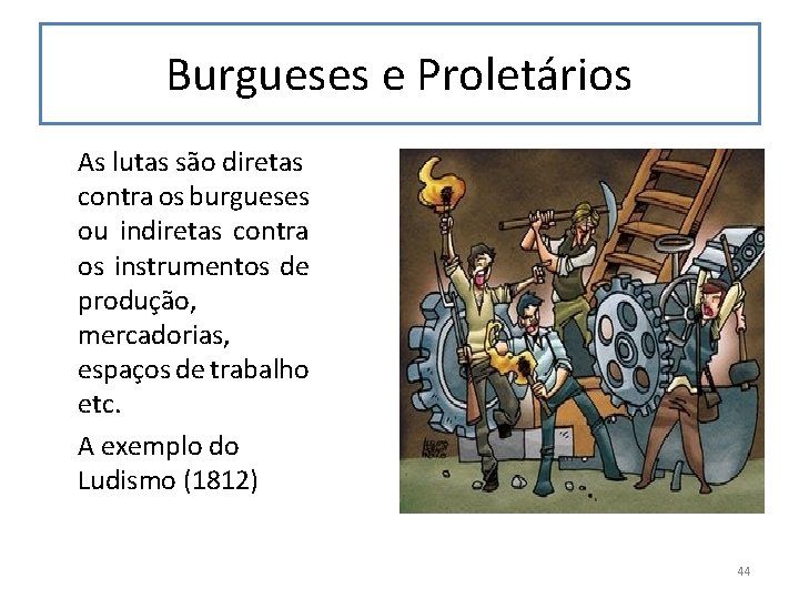 Burgueses e Proletários As lutas são diretas contra os burgueses ou indiretas contra os