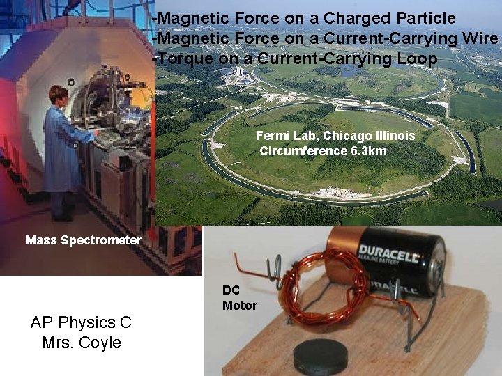 -Magnetic Force on a Charged Particle -Magnetic Force on a Current-Carrying Wire -Torque on