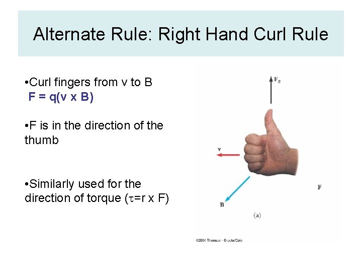 Alternate Rule: Right Hand Curl Rule • Curl fingers from v to B F
