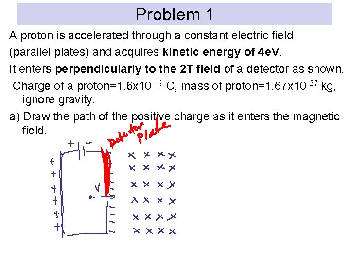 Problem 1 A proton is accelerated through a constant electric field (parallel plates) and
