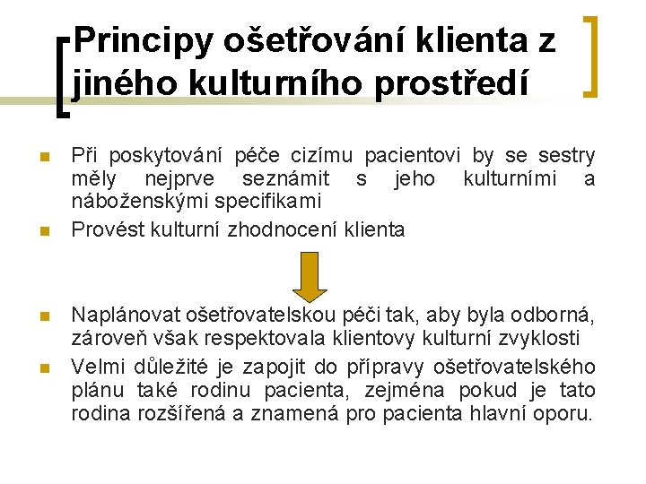 Principy ošetřování klienta z jiného kulturního prostředí n n Při poskytování péče cizímu pacientovi Principy ošetřování klienta z jiného kulturního prostředí n n Při poskytování péče cizímu pacientovi