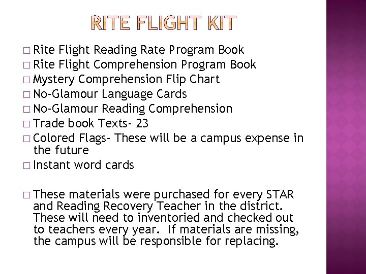 � Rite Flight Reading Rate Program Book � Rite Flight Comprehension Program Book �