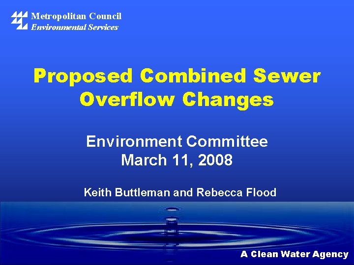 Metropolitan Council Environmental Services Proposed Combined Sewer Overflow Changes Environment Committee March 11, 2008