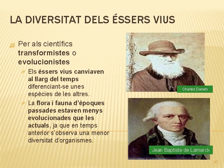 LA DIVERSITAT DELS ÉSSERS VIUS Per als científics transformistes o evolucionistes Els éssers vius