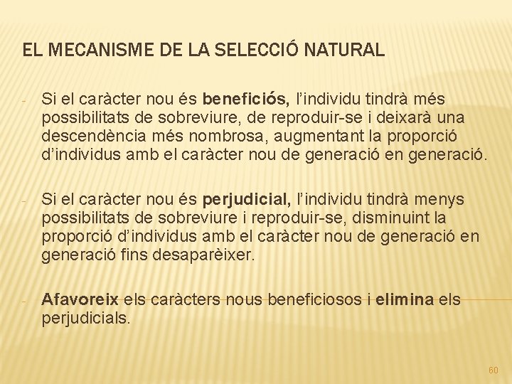 EL MECANISME DE LA SELECCIÓ NATURAL - Si el caràcter nou és beneficiós, l’individu