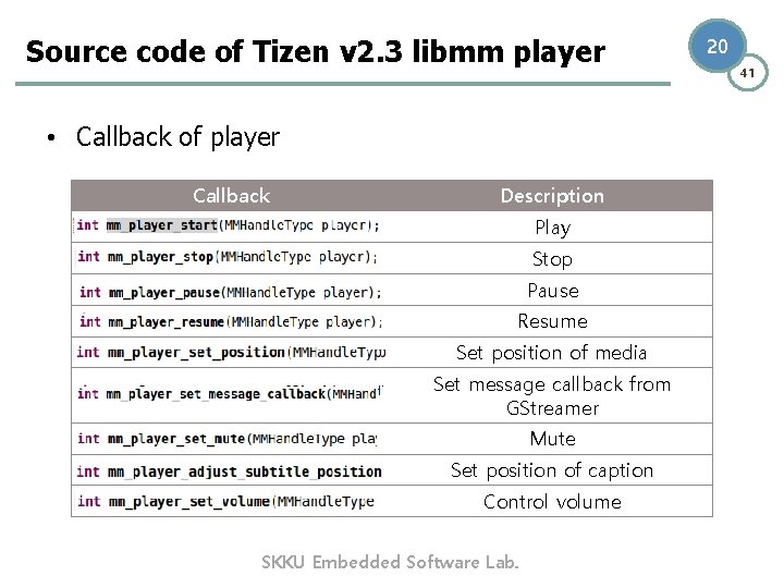 Source code of Tizen v 2. 3 libmm player • Callback of player Callback