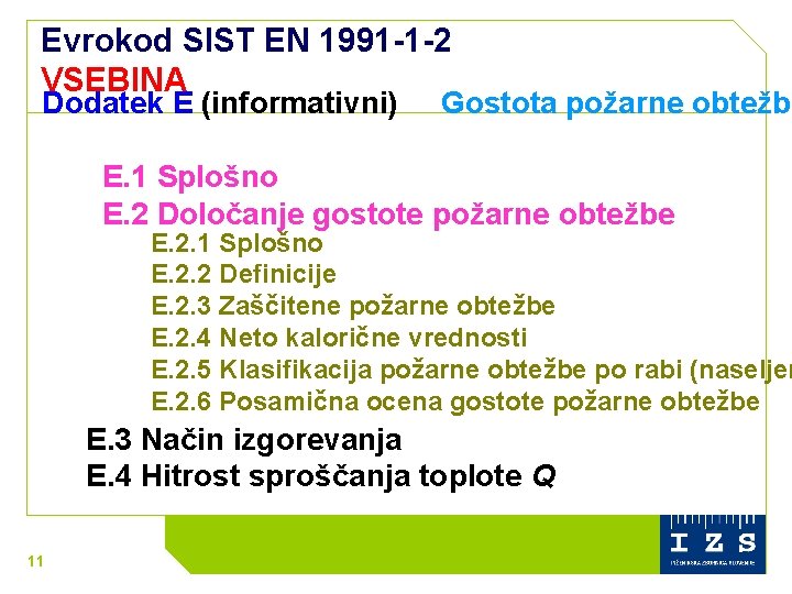 Evrokod SIST EN 1991 -1 -2 VSEBINA Dodatek E (informativni) Gostota požarne obtežbe E.