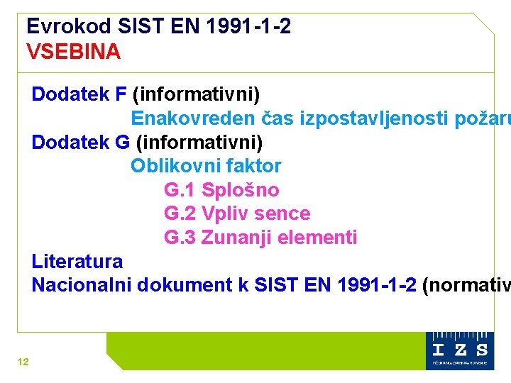 Evrokod SIST EN 1991 -1 -2 VSEBINA Dodatek F (informativni) Enakovreden čas izpostavljenosti požaru