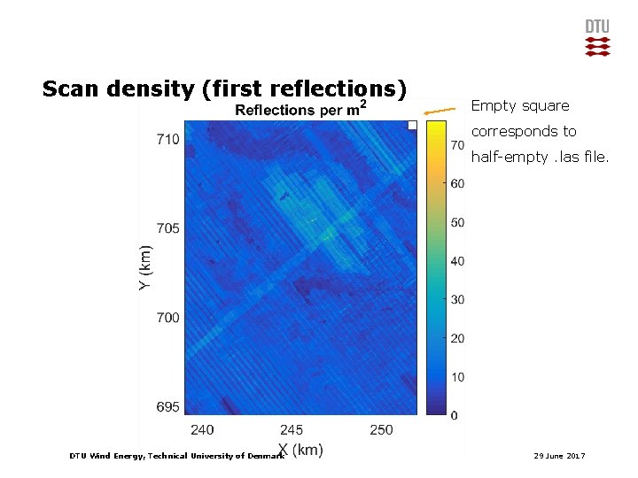 Scan density (first reflections) Empty square corresponds to half-empty. las file. DTU Wind Energy,