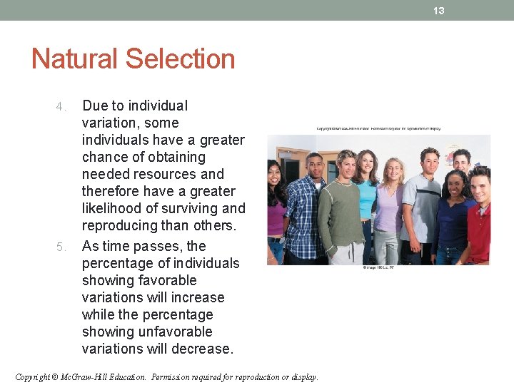13 Natural Selection 4. 5. Due to individual variation, some individuals have a greater 13 Natural Selection 4. 5. Due to individual variation, some individuals have a greater
