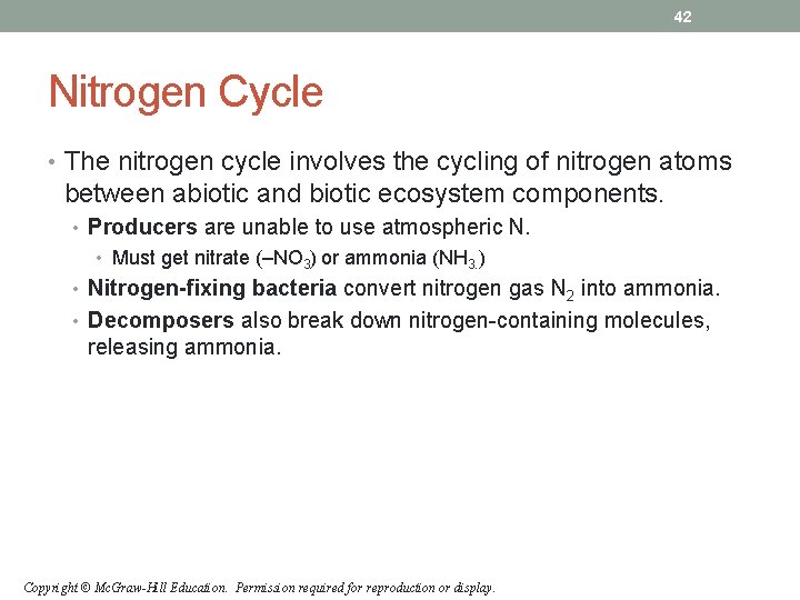 42 Nitrogen Cycle • The nitrogen cycle involves the cycling of nitrogen atoms between 42 Nitrogen Cycle • The nitrogen cycle involves the cycling of nitrogen atoms between