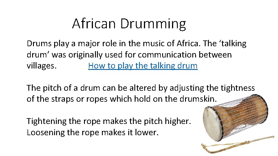 African Drumming Drums play a major role in the music of Africa. The ‘talking African Drumming Drums play a major role in the music of Africa. The ‘talking