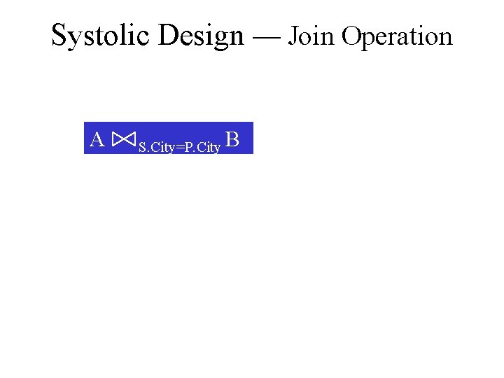 Systolic Design — Join Operation A S. City=P. City B 