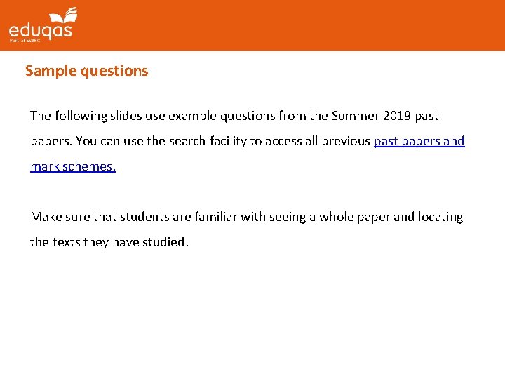 Sample questions The following slides use example questions from the Summer 2019 past papers.