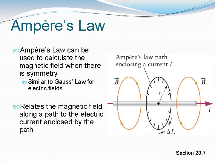 Ampère’s Law can be used to calculate the magnetic field when there is symmetry