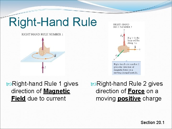 Right-Hand Rule Right-hand Rule 1 gives direction of Magnetic Field due to current Right-hand