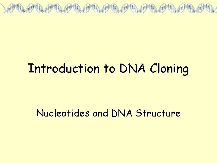 Introduction to DNA Cloning Nucleotides and DNA Structure 