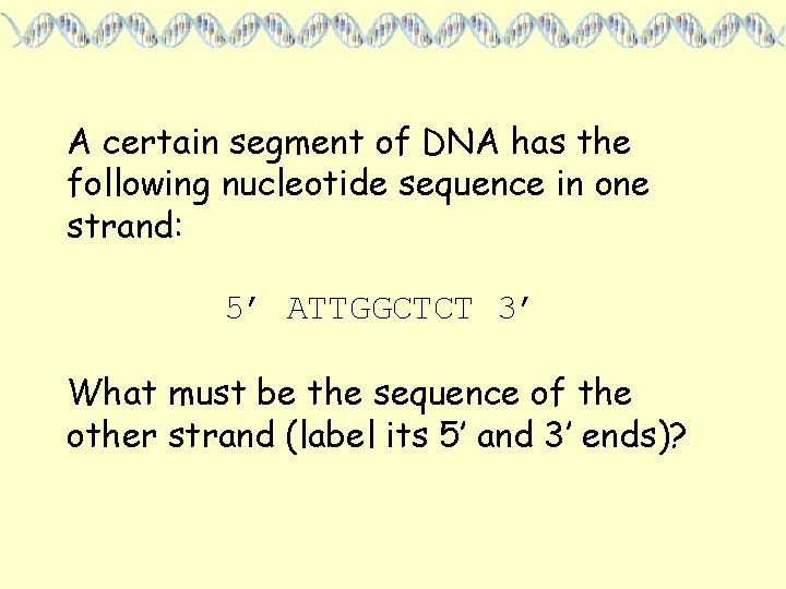 A certain segment of DNA has the following nucleotide sequence in one strand: 5’