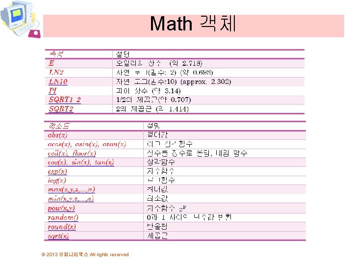 Math 객체 © 2013 인피니티북스 All rights reserved 