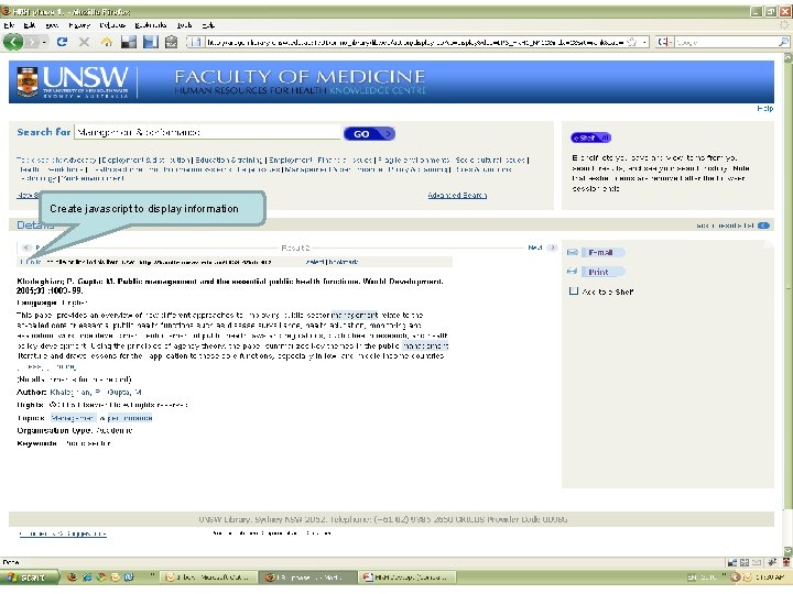 Create javascript to display information Create javascript to display information