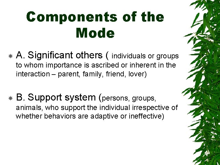 Components of the Mode A. Significant others ( individuals or groups to whom importance
